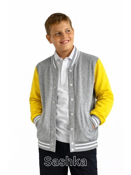 Бомбер для хлопчика Sashka трикотажний (двунитка) сіро-жовтий, розмір 98-182